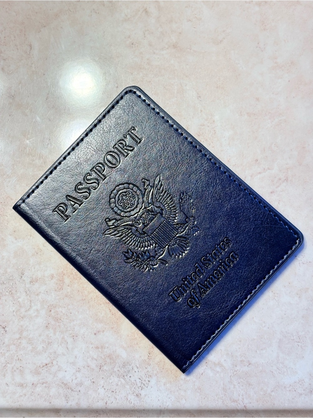 NEW Midnight Blue Vegan Leather Passport Holder Embossed Document Window